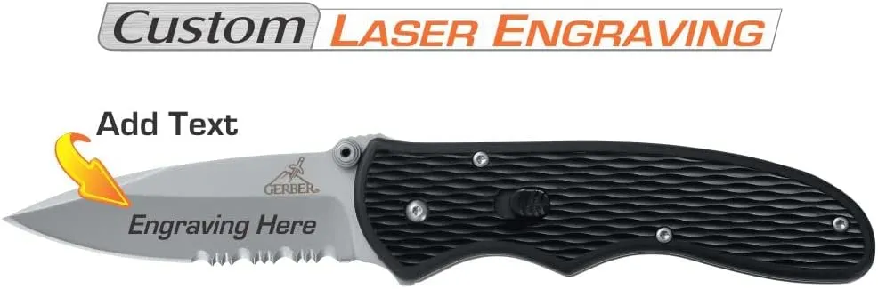 Gerber Fast Draw - Custom Laser Engraved Pocket Knife - Personalized Gifts for Men, Gifts For Him, Groomsmen Knives (Serrated Edge Blade)