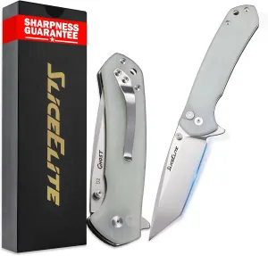 Ghost EDC Knife 3.4 Inch D2 Steel Tanto Blade Translucent Green G10 Handle Button Lock Stainless Steel Pocket Clip Lightweight Compact Everyday Carry Knife