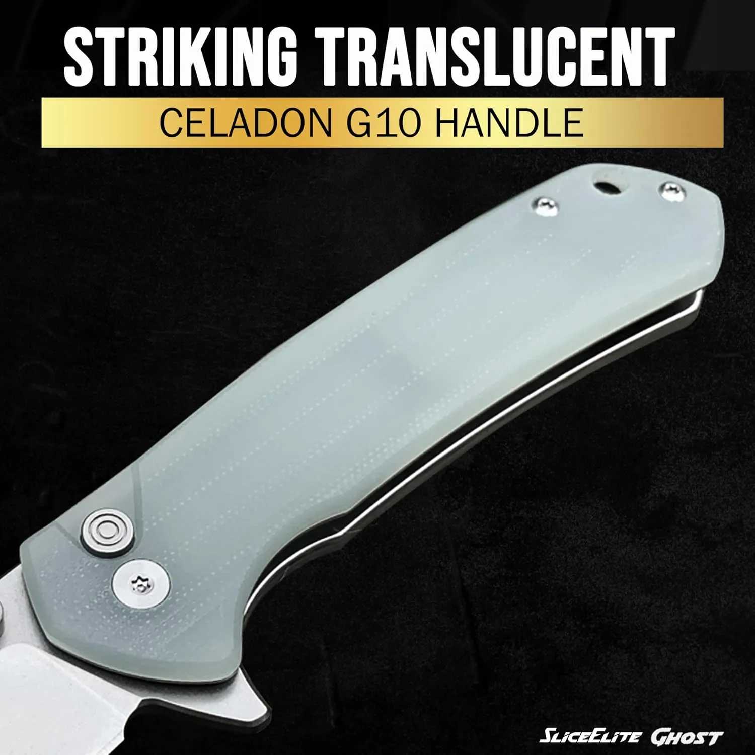 Ghost EDC Knife 3.4 Inch D2 Steel Tanto Blade Translucent Green G10 Handle Button Lock Stainless Steel Pocket Clip Lightweight Compact Everyday Carry Knife