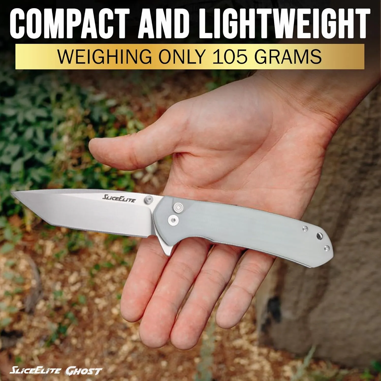 Ghost EDC Knife 3.4 Inch D2 Steel Tanto Blade Translucent Green G10 Handle Button Lock Stainless Steel Pocket Clip Lightweight Compact Everyday Carry Knife