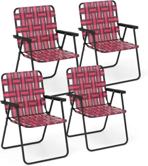 Giantex 4-Pack Beach Chairs for Adults, Camping Chair with Steel Frame, Webbing Design, Lightweight Folding Directors Chair for Outdoor, Patio, Fishing, Yard, Poolside Lawn (Red)