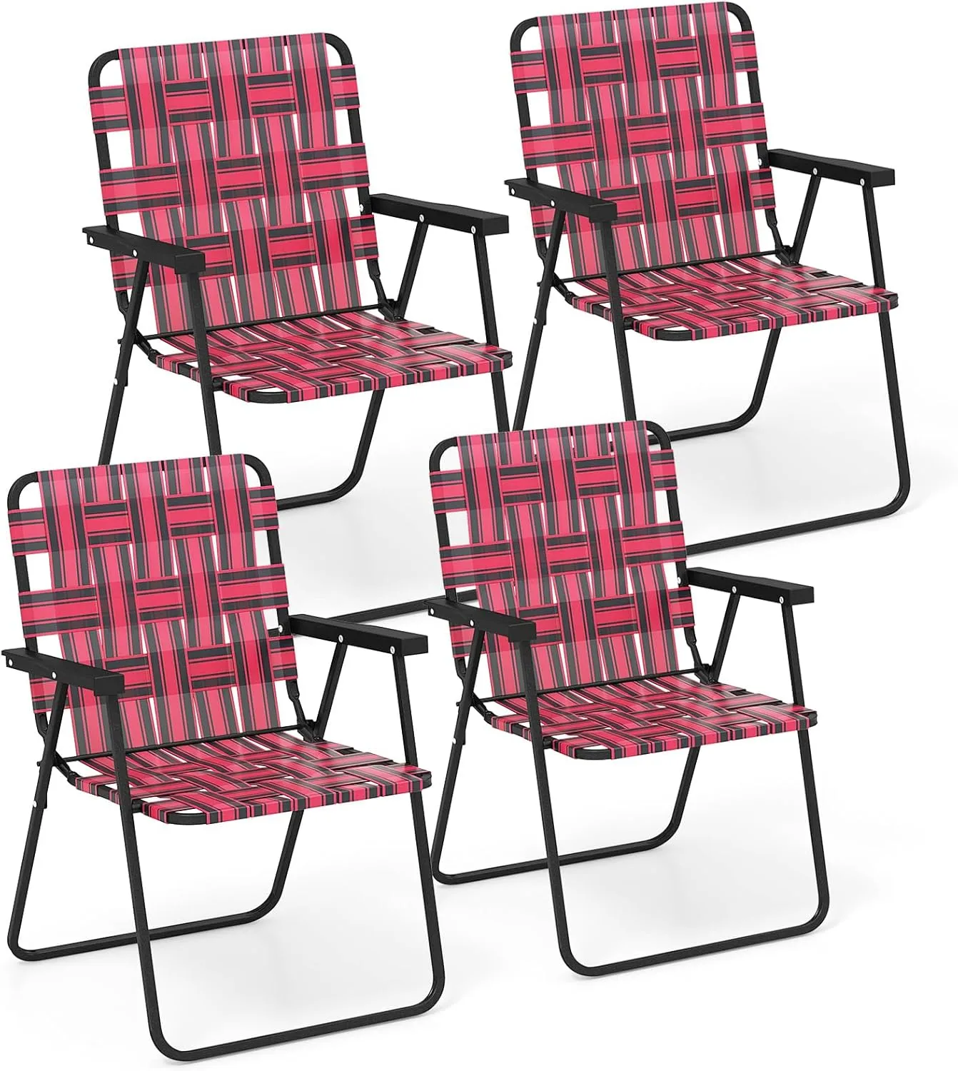 Giantex 4-Pack Beach Chairs for Adults, Camping Chair with Steel Frame, Webbing Design, Lightweight Folding Directors Chair for Outdoor, Patio, Fishing, Yard, Poolside Lawn (Red)