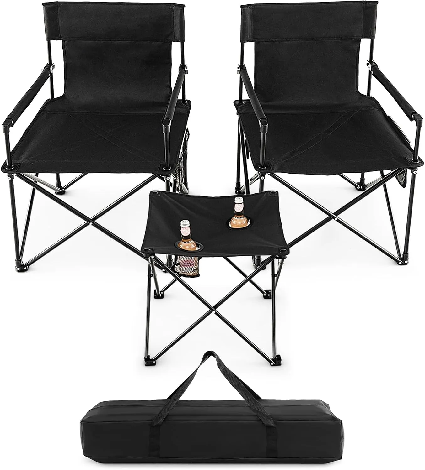 Giantex Camping Chair and Table Set - 3 Pack Folding Beach Chair with Side Table, 2 Cup Holders, Storage Pockets, Carrying Bag, 400 lbs Capacity Hammock Camping Chair for Fishing, Hiking, Picnic, BBQ