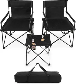 Giantex Camping Chair and Table Set - 3 Pack Folding Beach Chair with Side Table, 2 Cup Holders, Storage Pockets, Carrying Bag, 400 lbs Capacity Hammock Camping Chair for Fishing, Hiking, Picnic, BBQ