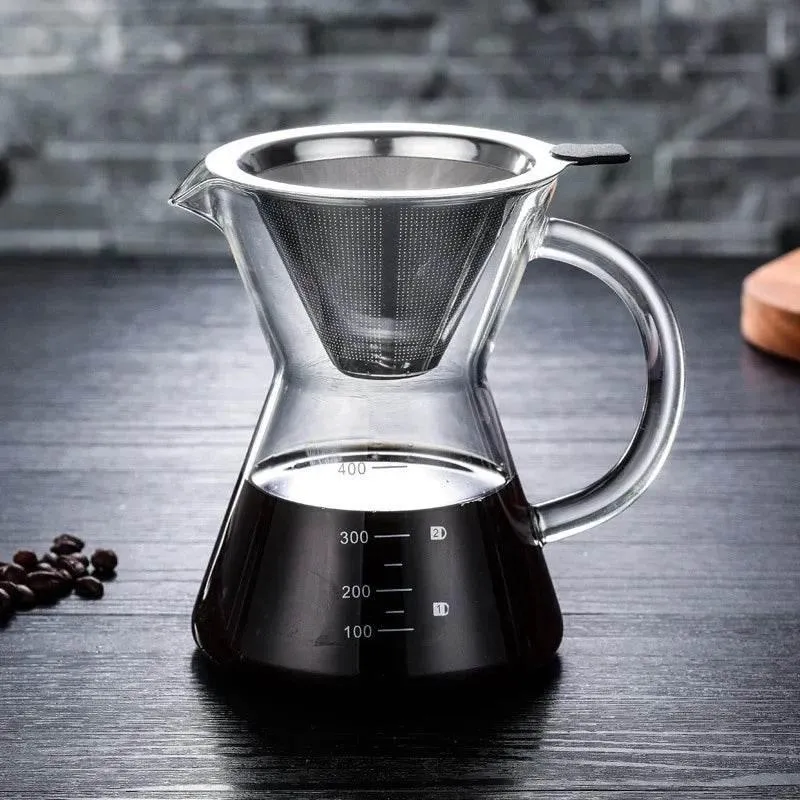 Glass Coffee Pot - 400ml Heat Resistant with Stainless Steel Filter