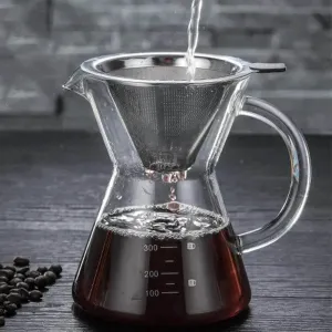 Glass Coffee Pot - 400ml Heat Resistant with Stainless Steel Filter