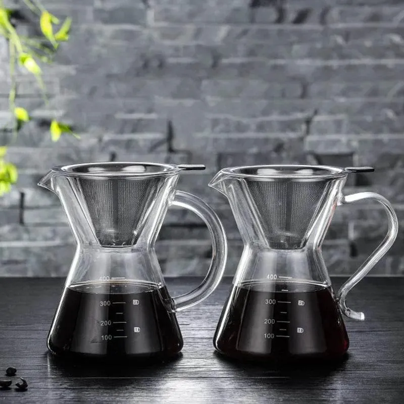 Glass Coffee Pot - 400ml Heat Resistant with Stainless Steel Filter