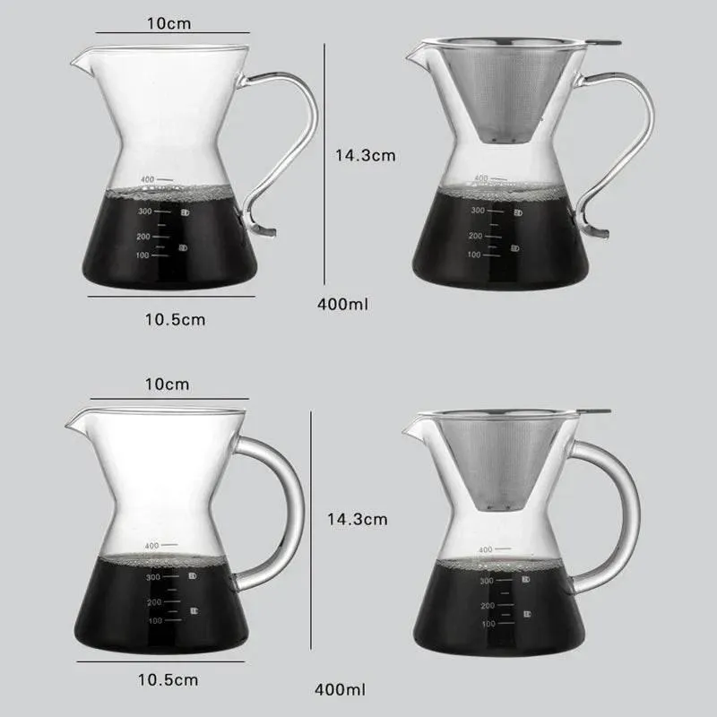 Glass Coffee Pot - 400ml Heat Resistant with Stainless Steel Filter