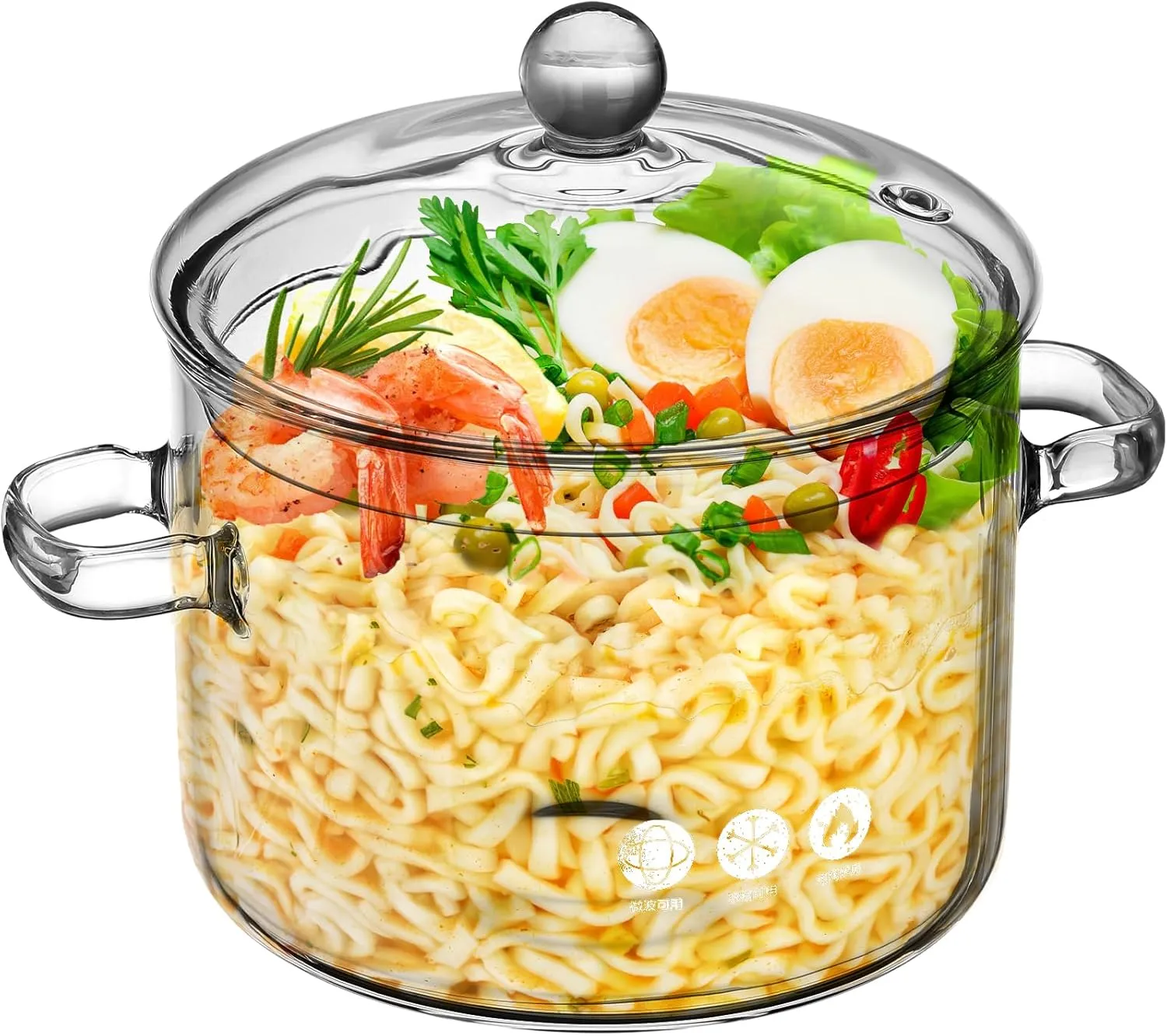 Glass Cooking Pot, 1.9L/50oz Simmer Pot Heat-Resistant Borosilicate Glass Cookware Set - Safe for Pasta Noodle, Soup, Milk, Tea, salad