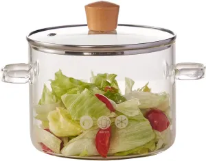 Glass Cooking Pot with Lid-1.9L/64oz, Heat Resistant Borosilicate Stovetop Pot Set, Simmer Pot with Cover Safe for Soup, Milk, Baby Food