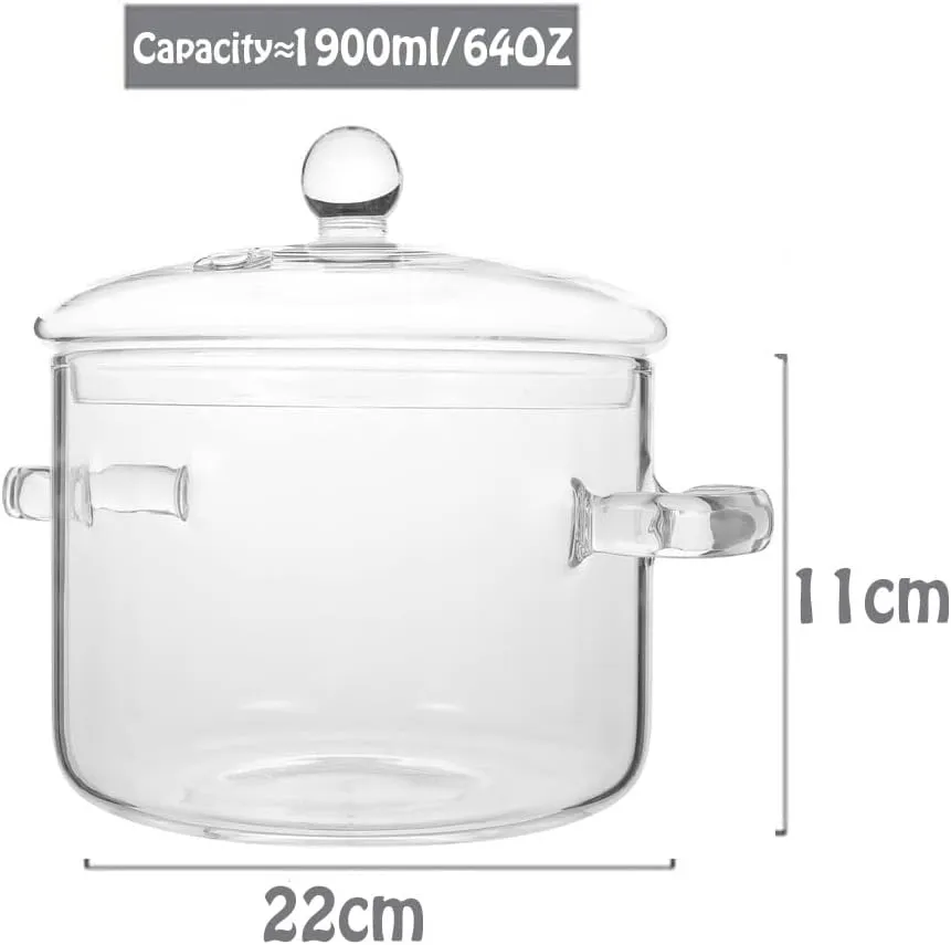 Glass Saucepan with Cover Heat-resistant Glass Stovetop Pot and Pan with Lid for Pasta Noodle, Soup, Milk, Baby Food (64oz/1900ml)