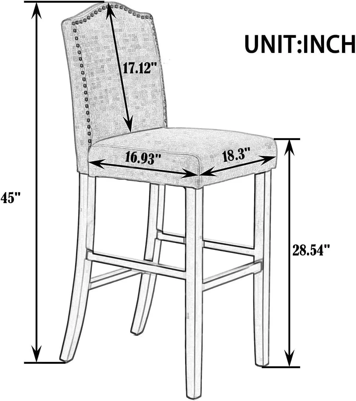 Glitzhome 45" H Bar Stools, Set of 2 Leatherette Bar Chair with Padded Upholstered Seat and Nail Head Studded, Solid Rubberwood Legs for Kitchen Dining Room Side Chairs, Red
