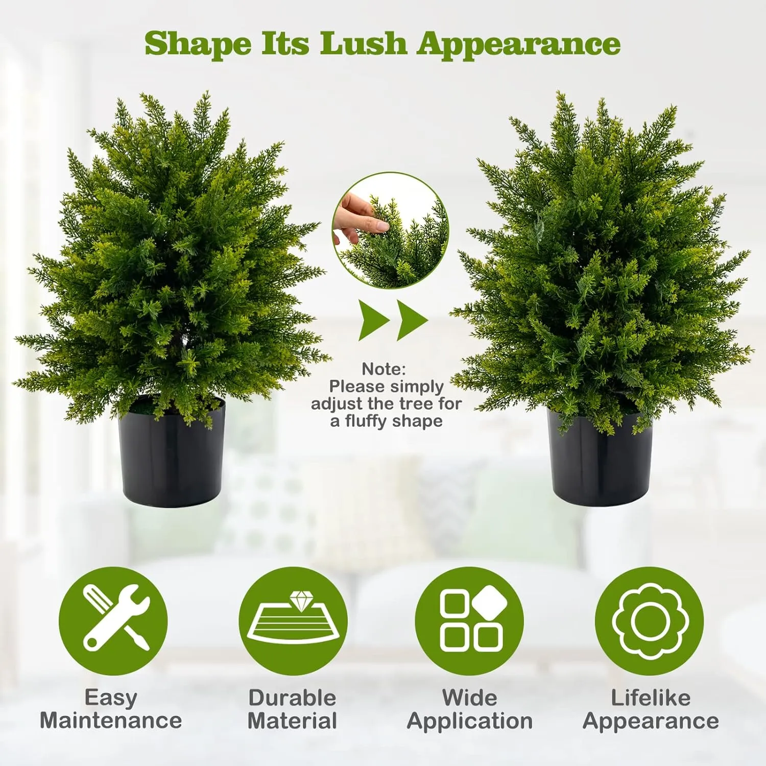 Goplus 21.5” Artificial Cedar Topiary Ball Tree, Set of 2 Faux Potted Plants Artificial Shrubs Bushes with Cement Pot, Fake Evergreen Artificial Topiary for Indoor Outdoor Home Front Porch Decor