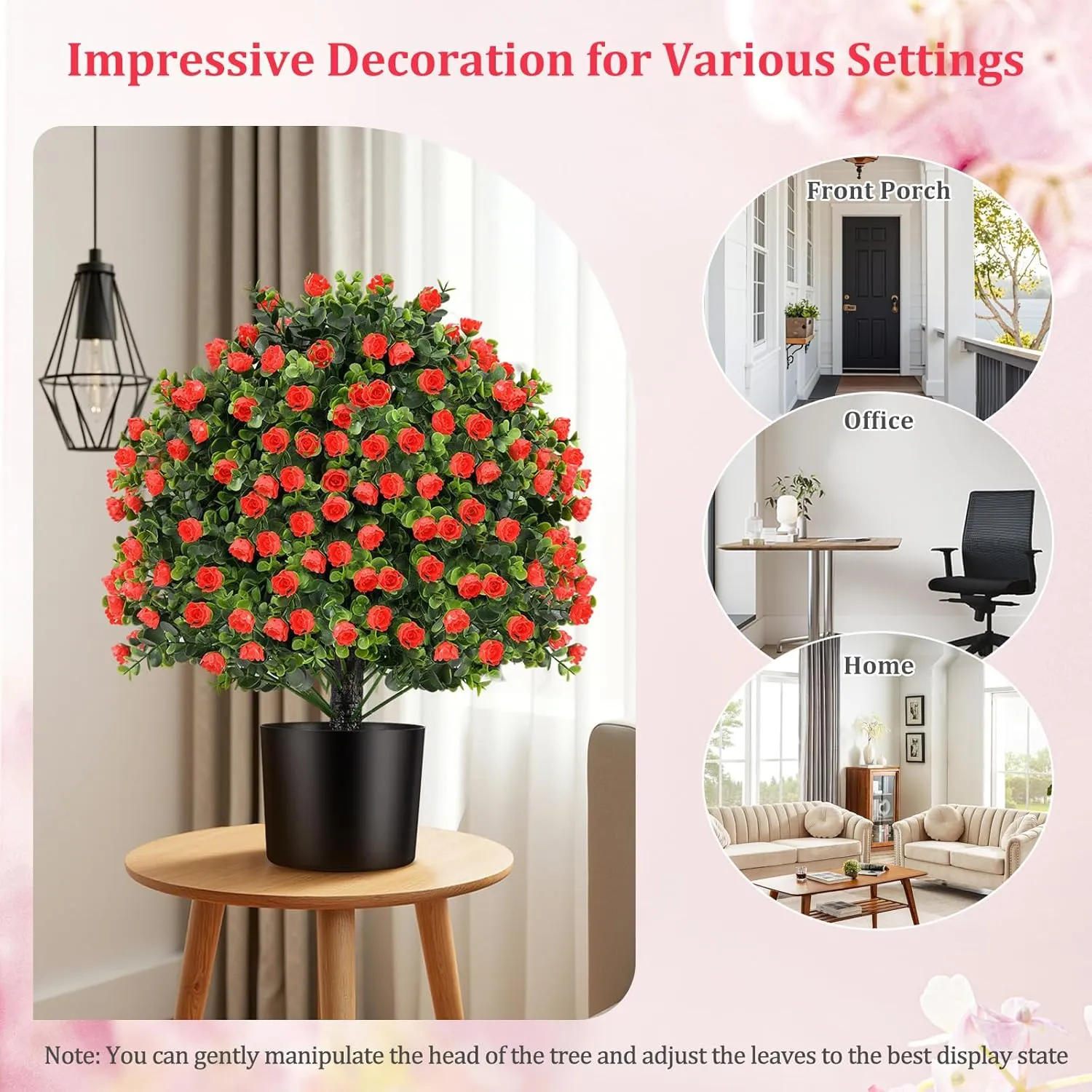 Goplus 21.5’’ Artificial Rose Topiary Ball Tree, Set of 2 Faux Potted Plants Artificial Shrubs Bushes with Flowers, Fake Evergreen Artificial Topiary for Indoor Outdoor Home Front Porch Decor