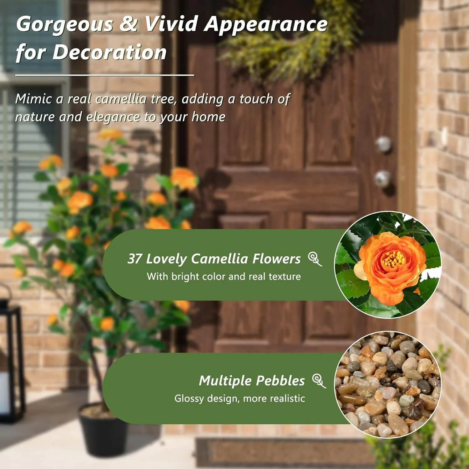 Goplus 40” Artificial Camellia Tree, Flower Plants Artificial Tree, Faux Floral Plant Blooming Tree in Cement Pot, Greenery Potted Plant for Indoor Outdoor Office Home Porch Decor, Free Maintenance
