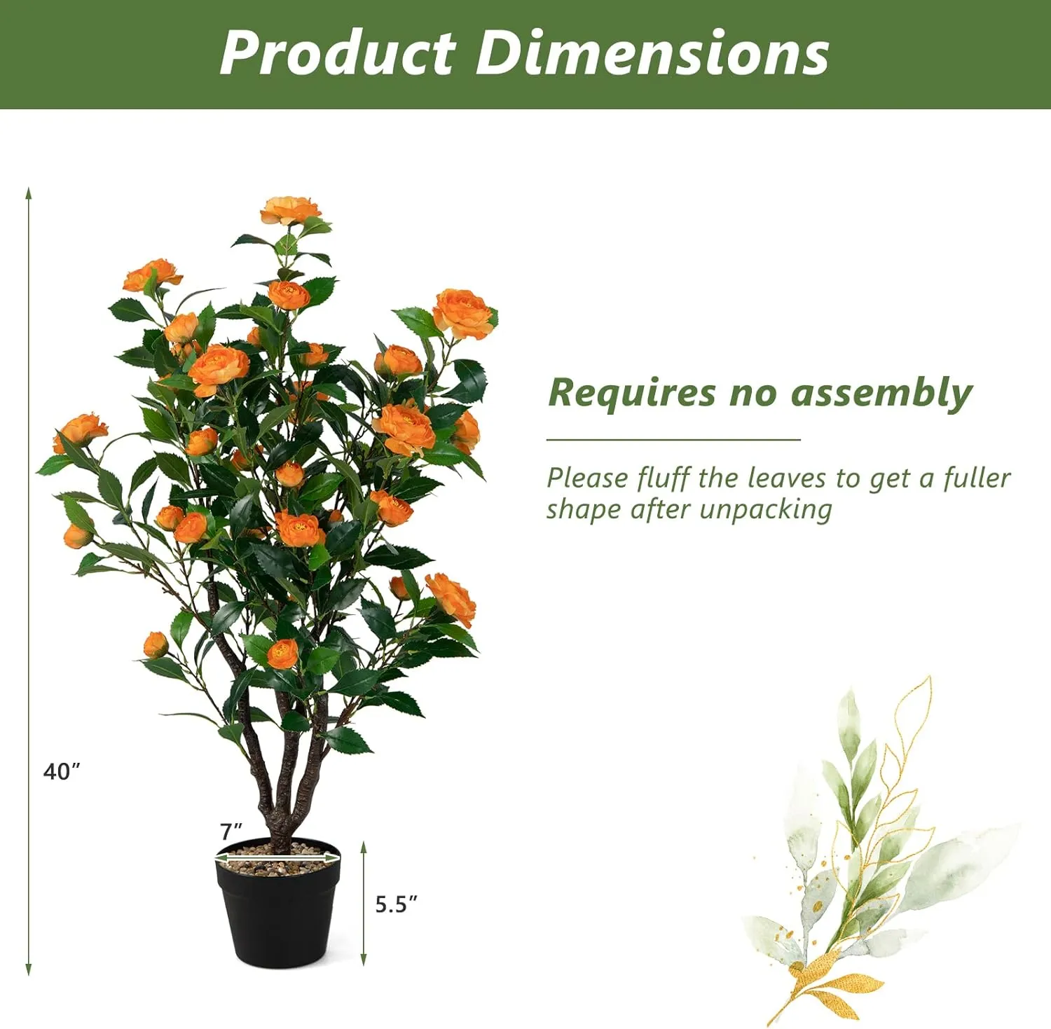 Goplus 40” Artificial Camellia Tree, Flower Plants Artificial Tree, Faux Floral Plant Blooming Tree in Cement Pot, Greenery Potted Plant for Indoor Outdoor Office Home Porch Decor, Free Maintenance