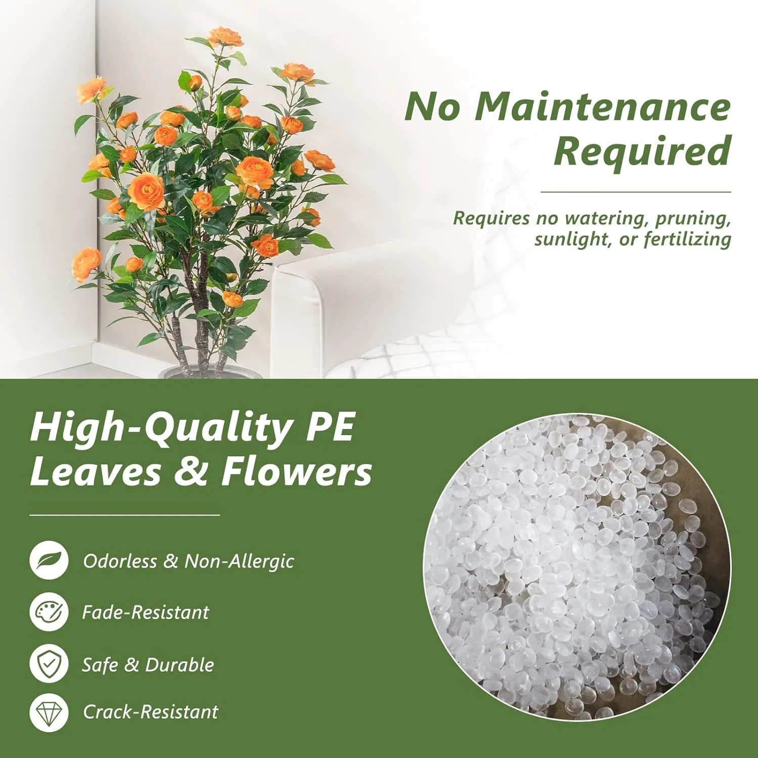Goplus 40” Artificial Camellia Tree, Flower Plants Artificial Tree, Faux Floral Plant Blooming Tree in Cement Pot, Greenery Potted Plant for Indoor Outdoor Office Home Porch Decor, Free Maintenance
