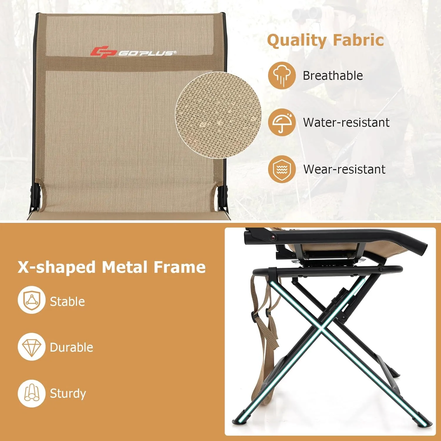 Goplus Hunting Chair, 360°Swivel Hunting Blind Chair with Carrying Strap,330LBS Capacity, Folding Silent Deer Hunting Chair, Portable Ground Blind Chair for Fishing Camping (Without Armrest, Brown)