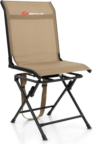 Goplus Hunting Chair, 360°Swivel Hunting Blind Chair with Carrying Strap,330LBS Capacity, Folding Silent Deer Hunting Chair, Portable Ground Blind Chair for Fishing Camping (Without Armrest, Brown)