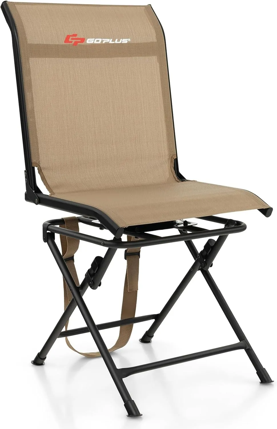 Goplus Hunting Chair, 360°Swivel Hunting Blind Chair with Carrying Strap,330LBS Capacity, Folding Silent Deer Hunting Chair, Portable Ground Blind Chair for Fishing Camping (Without Armrest, Brown)
