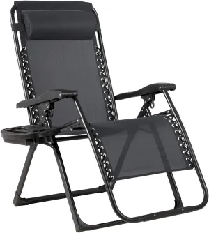 Goplus Oversized Zero Gravity Chair, XL-Extended Version, Outdoor Recliner w/Cup Holder & Detachable Headrest, Foldable Mesh Lounge Chairs for Patio Pool Porch & Deck, 500LBS (Black)