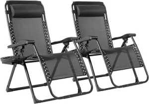 Goplus Oversized Zero Gravity Chair, XL-Extended Version, Outdoor Recliner w/Cup Holder & Detachable Headrest, Foldable Mesh Lounge Chairs for Patio Pool Porch & Deck, 500LBS (Set of 2, Black)