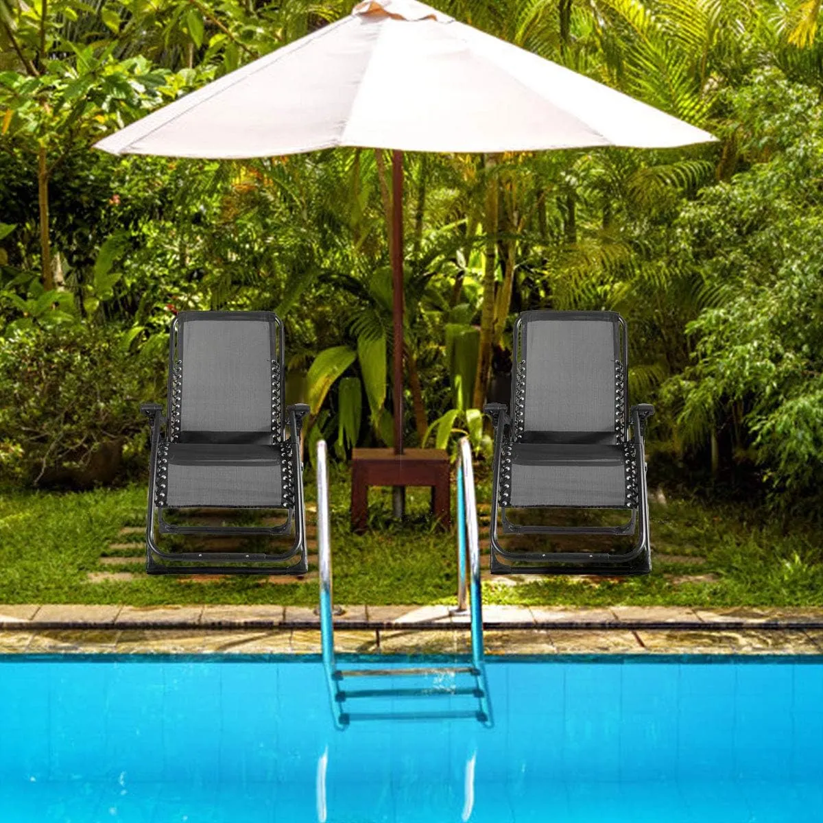Goplus Oversized Zero Gravity Chair, XL-Extended Version, Outdoor Recliner w/Cup Holder & Detachable Headrest, Foldable Mesh Lounge Chairs for Patio Pool Porch & Deck, 500LBS (Set of 2, Black)