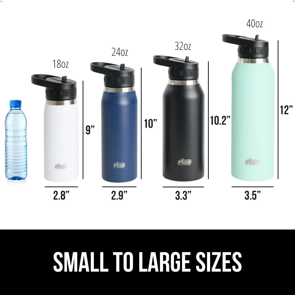 GORILLA GRIP Insulated Stainless Steel Water Bottle with Straw, Leak Proof BPA-Free Reusable Travel Bottles for Sports, School, Keep Drinks Cold, Dent Resistant Tumbler, Dishwasher Safe, 24 oz, Pink