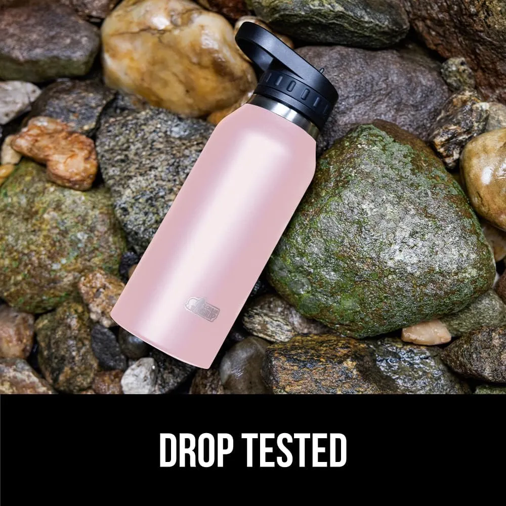 GORILLA GRIP Insulated Stainless Steel Water Bottle with Straw, Leak Proof BPA-Free Reusable Travel Bottles for Sports, School, Keep Drinks Cold, Dent Resistant Tumbler, Dishwasher Safe, 24 oz, Pink