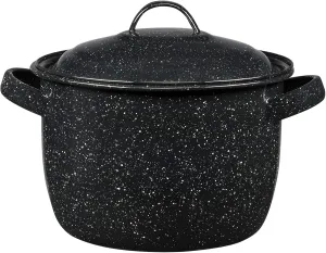 Granite Ware Enamel on Steel 4-Quart Bean/Stock Pot with lid, Speckled Black