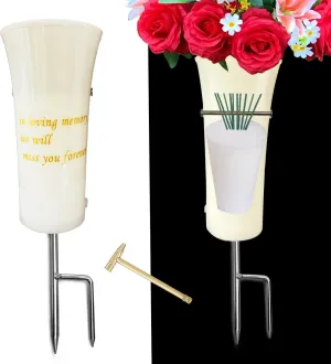 Grave Cemetery Vase, Glowing in The Dark, Gravestone Flower Arrangement Holder, Reusable Headstones Flower Pot, for Grave Site for Fresh/Artificial Flowers for Mother's Day, Memorial Day