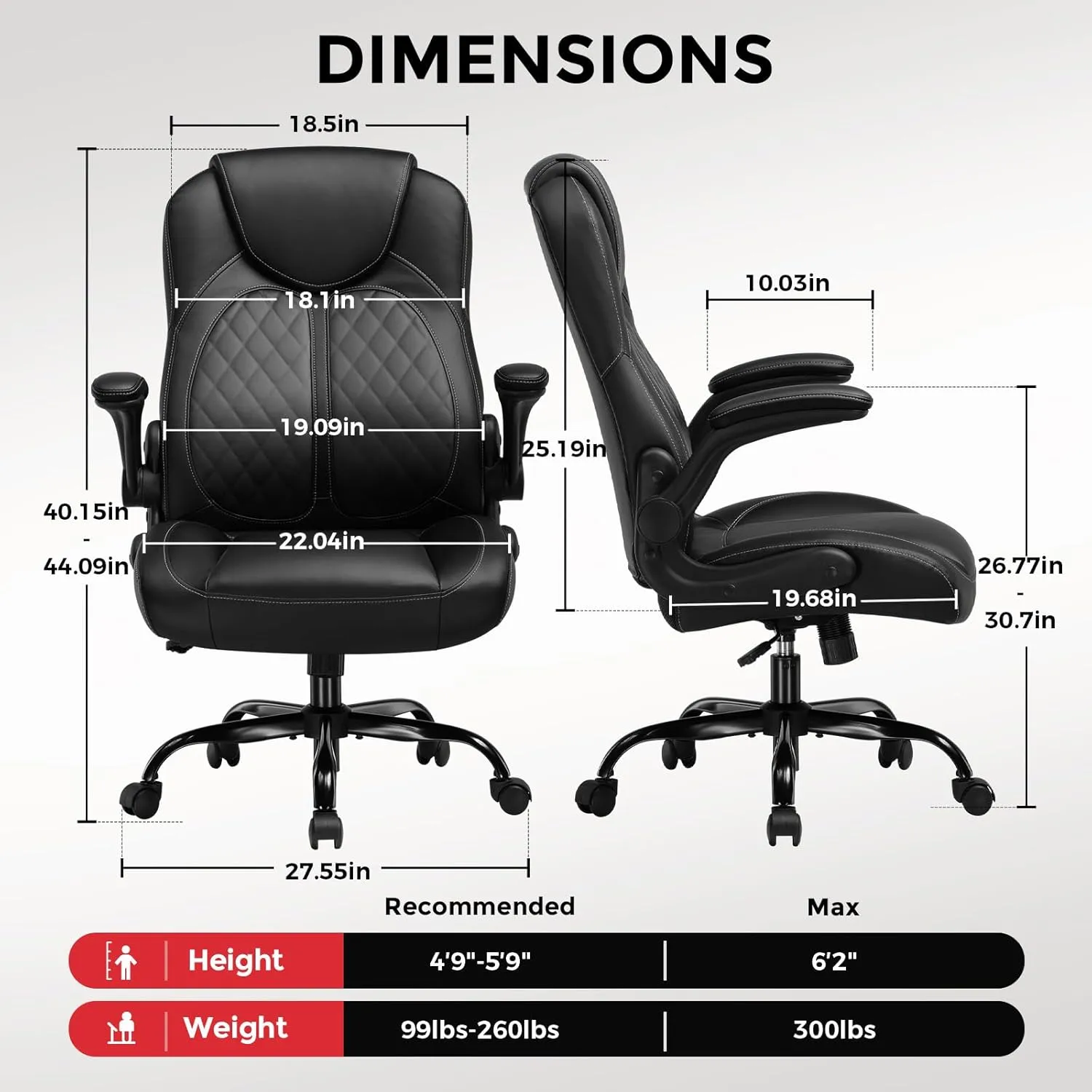 GTPLAYER Gaming Chair with Flip-Up Armrest, Video Gaming Chair with Rocking Function, Ergonomic Computer Gaming Chair with High-Density Sponge and Adjustable Height (Black)