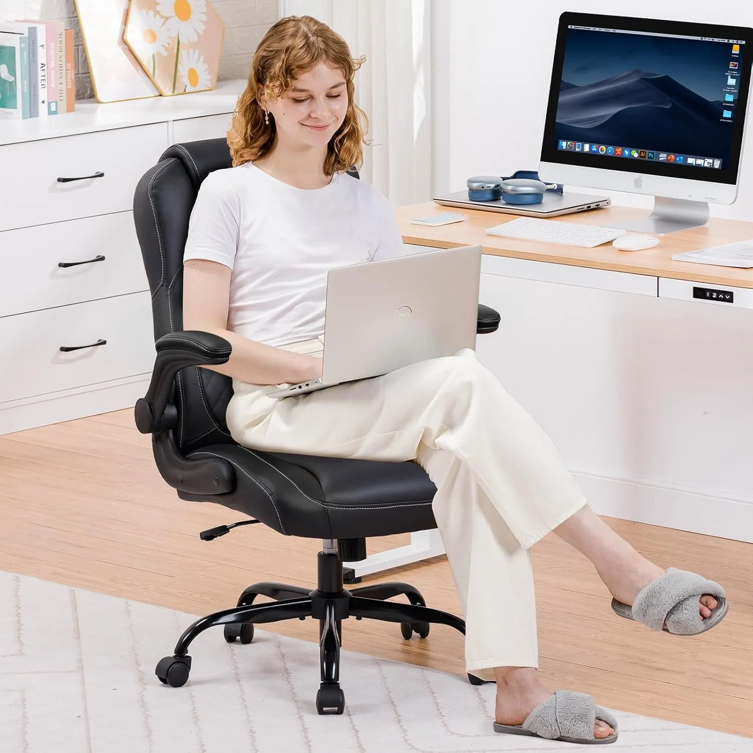GTPLAYER Gaming Chair with Flip-Up Armrest, Video Gaming Chair with Rocking Function, Ergonomic Computer Gaming Chair with High-Density Sponge and Adjustable Height (Black)