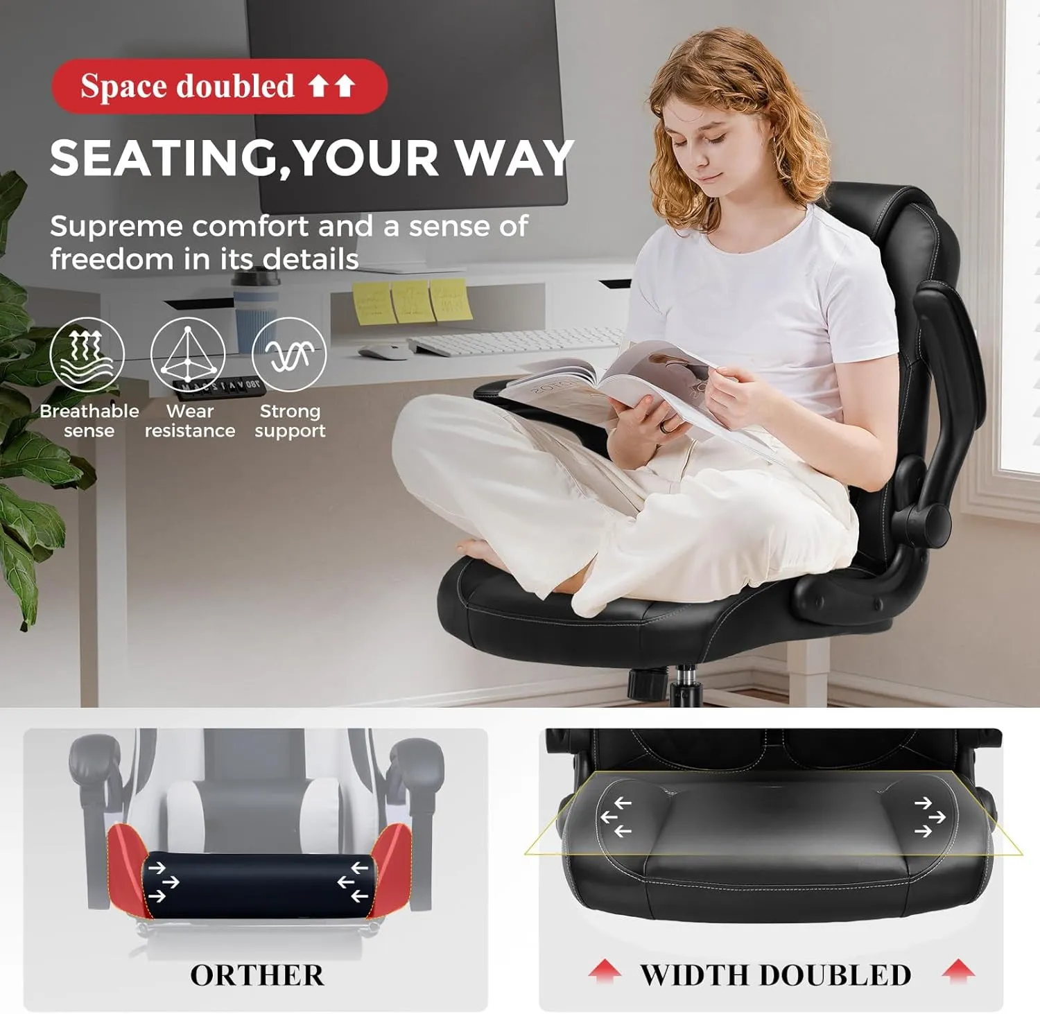 GTPLAYER Gaming Chair with Flip-Up Armrest, Video Gaming Chair with Rocking Function, Ergonomic Computer Gaming Chair with High-Density Sponge and Adjustable Height (Black)