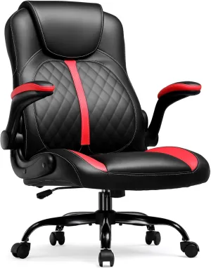 GTPLAYER Gaming Chair with Flip-Up Armrest, Video Gaming Chair with Rocking Function, Ergonomic Computer Gaming Chair with High-Density Sponge and Adjustable Height (Oil RED)