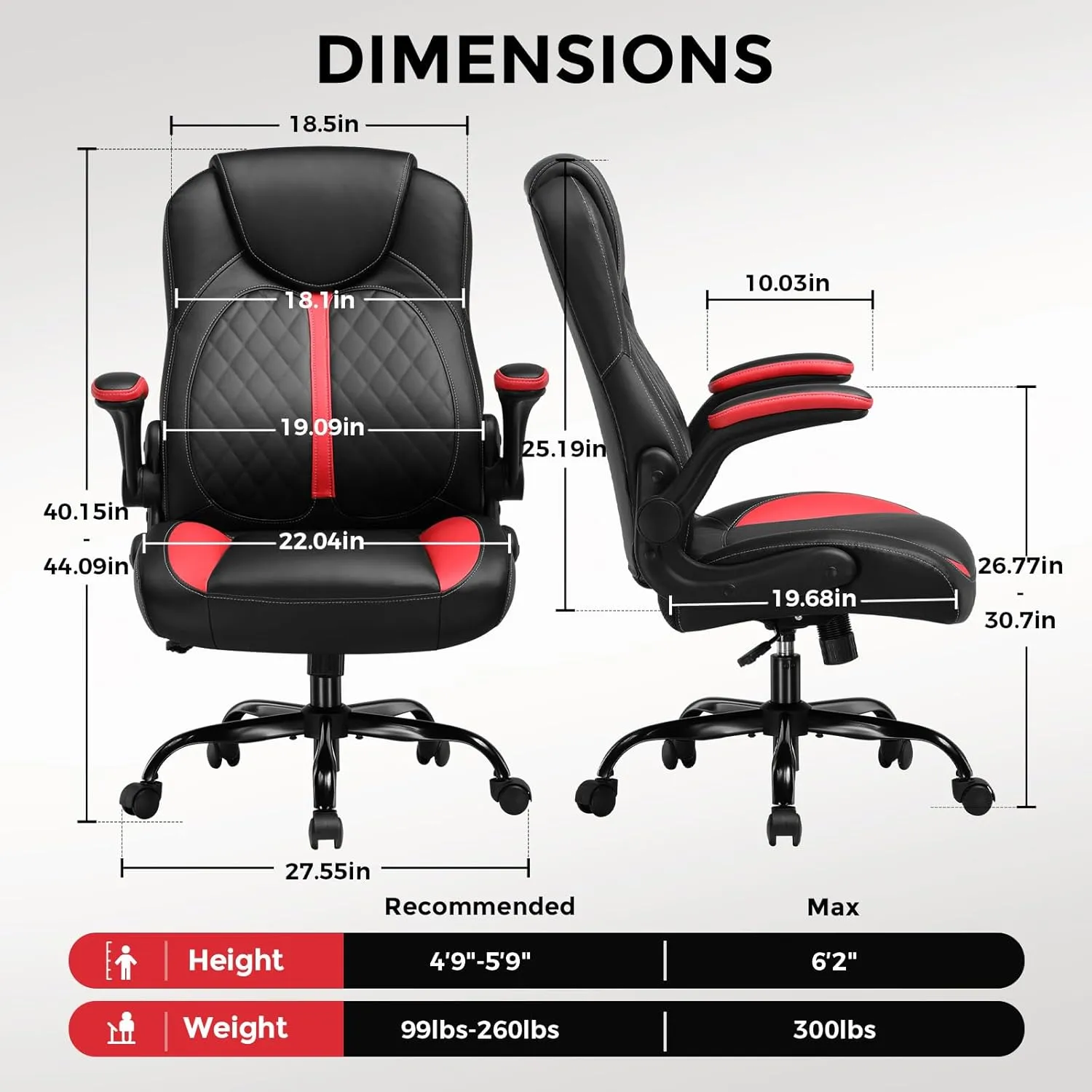 GTPLAYER Gaming Chair with Flip-Up Armrest, Video Gaming Chair with Rocking Function, Ergonomic Computer Gaming Chair with High-Density Sponge and Adjustable Height (Oil RED)