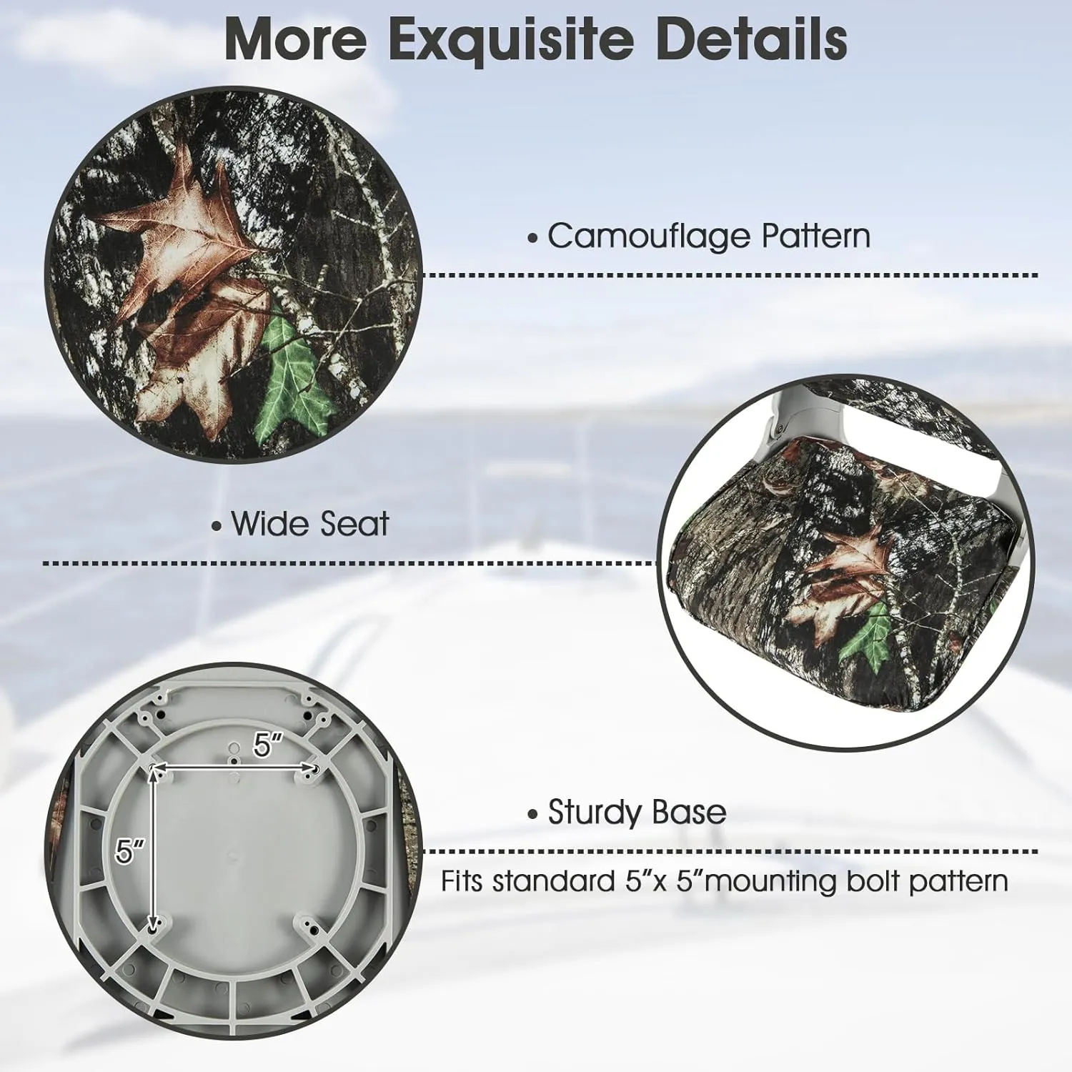 GYMAX Boat Seats, Folding Low/High Back Boat Seats with Stainless Steel Screw Included, Fold-Down Boat Captain Chairs for Fishing Yachts (2-Pack,Camo Gray,Low Back)