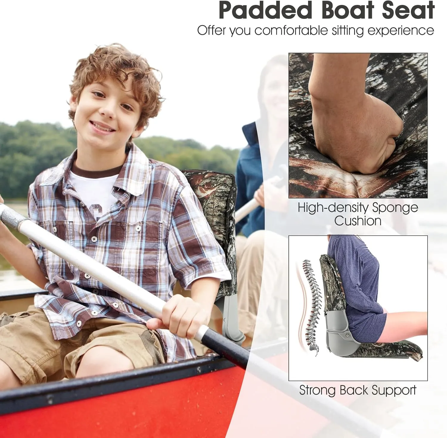 GYMAX Boat Seats, Folding Low/High Back Boat Seats with Stainless Steel Screw Included, Fold-Down Boat Captain Chairs for Fishing Yachts (2-Pack,Camo Gray,Low Back)