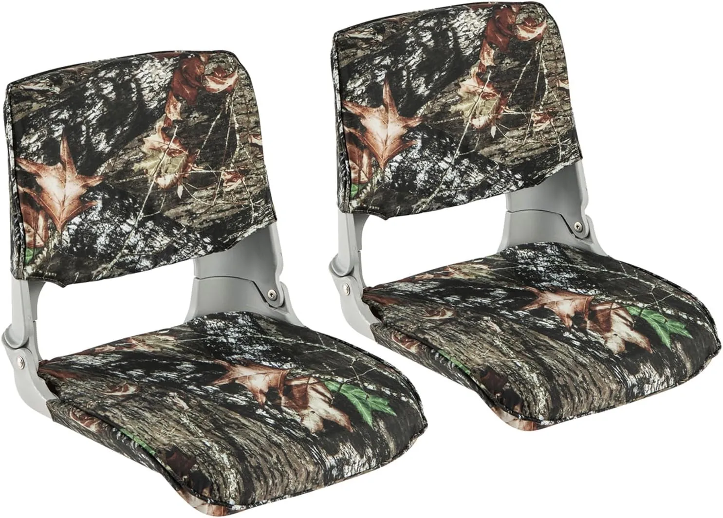 GYMAX Boat Seats, Folding Low/High Back Boat Seats with Stainless Steel Screw Included, Fold-Down Boat Captain Chairs for Fishing Yachts (2-Pack,Camo Gray,Low Back)