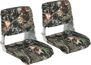 GYMAX Boat Seats, Folding Low/High Back Boat Seats with Stainless Steel Screw Included, Fold-Down Boat Captain Chairs for Fishing Yachts (2-Pack,Camo Gray,Low Back)