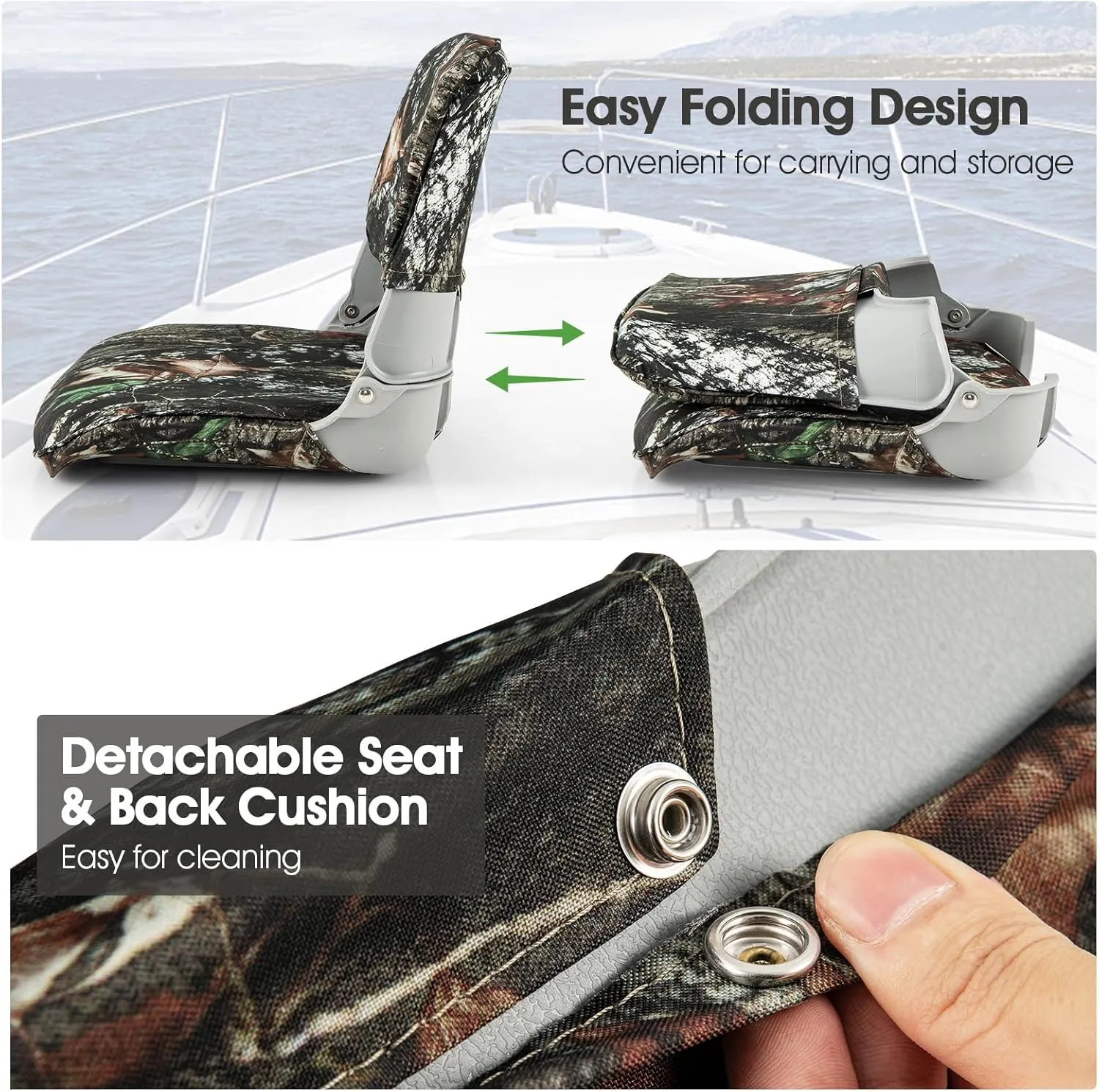GYMAX Boat Seats, Folding Low/High Back Boat Seats with Stainless Steel Screw Included, Fold-Down Boat Captain Chairs for Fishing Yachts (2-Pack,Camo Gray,Low Back)