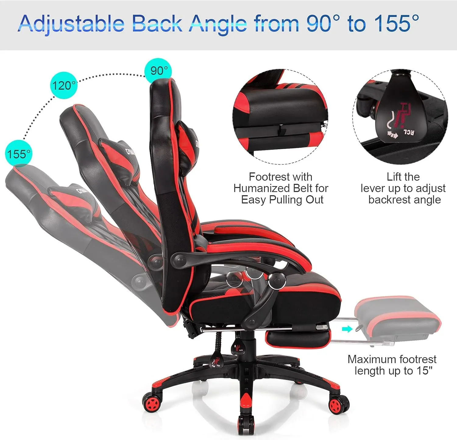 GYMAX Gaming Chair, Ergonomic Computer Chair with Footrest, Linkage Armrests & Lumbar Cushion, Big Wide High Back Video Gaming Chair, Reclining Office Rolling Chair for Adult/Teens (Red)