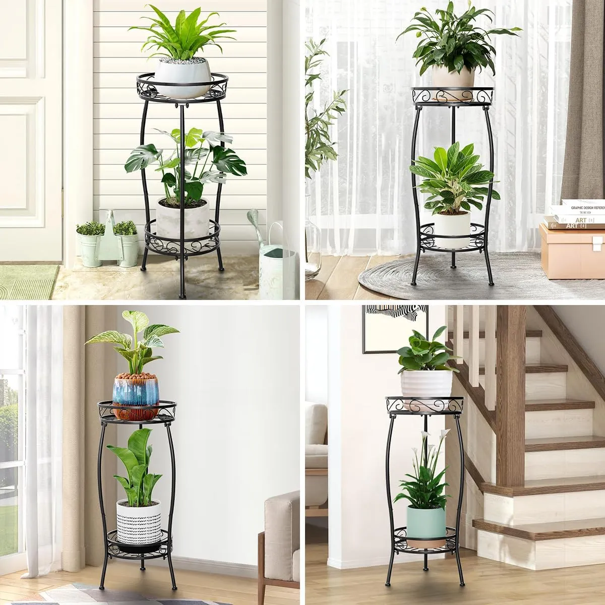 H HOMEXIN Plant Stand Indoor Outdoor, 2 Tier Metal Tall Planter Stand 26.5" Flower Stand Holder Heavy Duty Rustproof Plant Shelf Rack for Corner Garden Patio Lawn Balcony office
