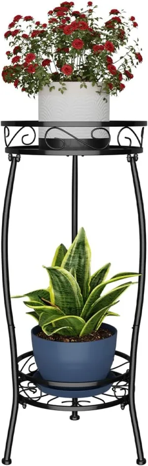 H HOMEXIN Plant Stand Indoor Outdoor, 2 Tier Metal Tall Planter Stand 26.5" Flower Stand Holder Heavy Duty Rustproof Plant Shelf Rack for Corner Garden Patio Lawn Balcony office