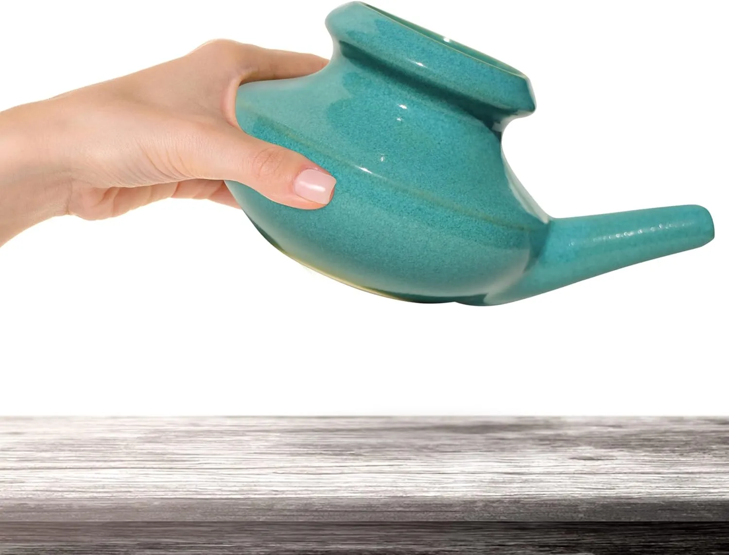 Handcrafted Ceramic Neti Pot w/Box and 2 oz Mineral Sea Salt Rinse - Tool Kit for Home - Relaxing Gifts for Women - Snoring & Saline Solution (Jade)