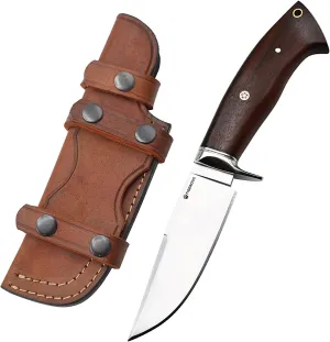 Handmade Damascus Hunting Knife with Scout Horizontal Carry Leather Sheath Fixed Blade Full Tang for Camping, Hiking, Skinning,Survival (Deer Hunter) (D2 STEEL)