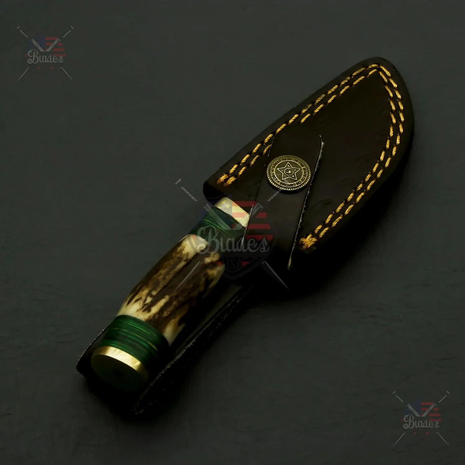 Handmade Damascus Knife 6" Inch – Fireside Camping & Skinning Tool with Stag/Antler Handle & Leather Sheath – Best Gift for Him