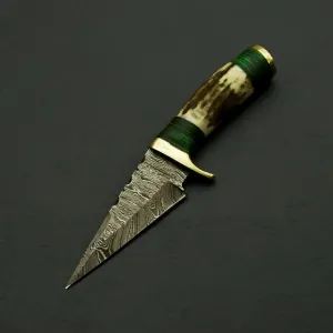 Handmade Damascus Knife 6" Inch – Fireside Camping & Skinning Tool with Stag/Antler Handle & Leather Sheath – Best Gift for Him