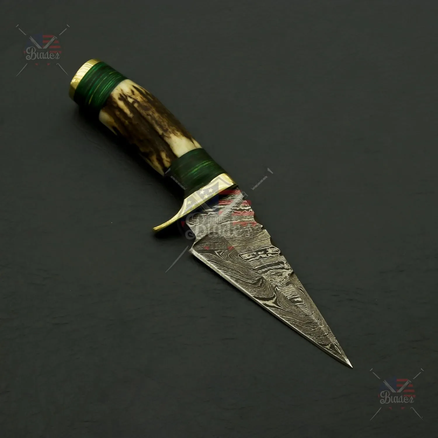 Handmade Damascus Knife 6" Inch – Fireside Camping & Skinning Tool with Stag/Antler Handle & Leather Sheath – Best Gift for Him