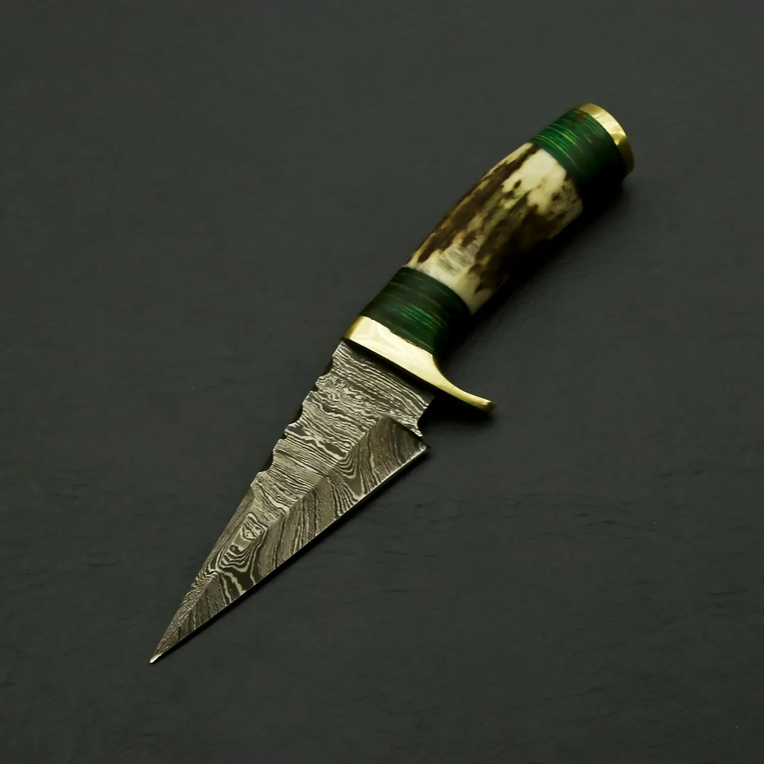 Handmade Damascus Knife 6" Inch – Fireside Camping & Skinning Tool with Stag/Antler Handle & Leather Sheath – Best Gift for Him
